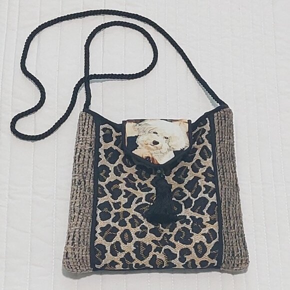 Totes by Tucker Vero Beach, FL Crossbody Animal Print White Shih Tzu Dog Detail - Picture 1 of 12
